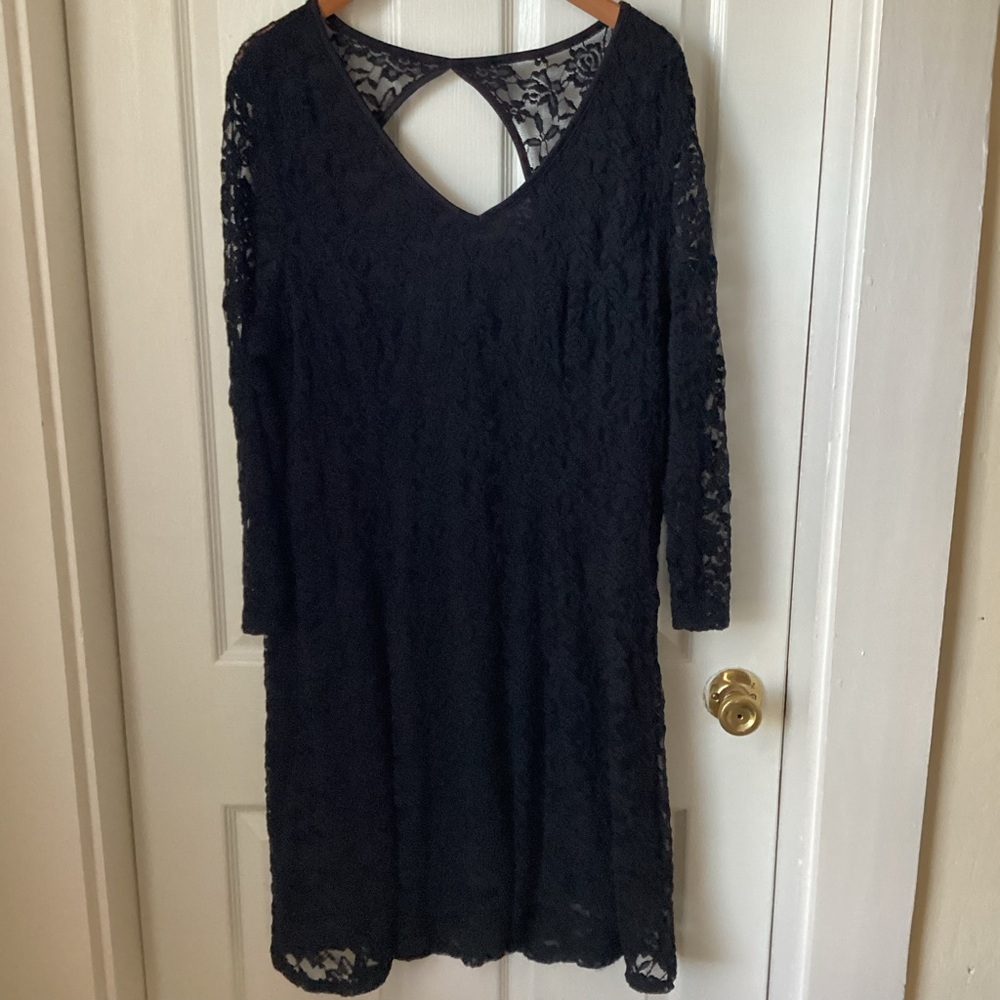 MAURICES: Black 3/4 sleeve lined lace dress 1X
